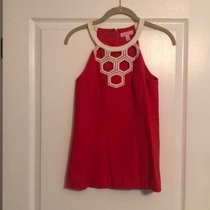 pink and white top by lily pulitzer.